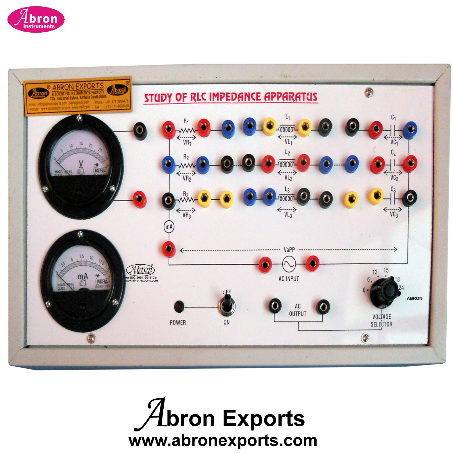 Impedance RLC and Power Factor of AC with Oscillator 2 AC Meters Resistanes Capacitors Inductance Trainer Abron AE-1286K 
